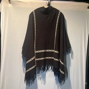 Chic Black Poncho with Chain Detail